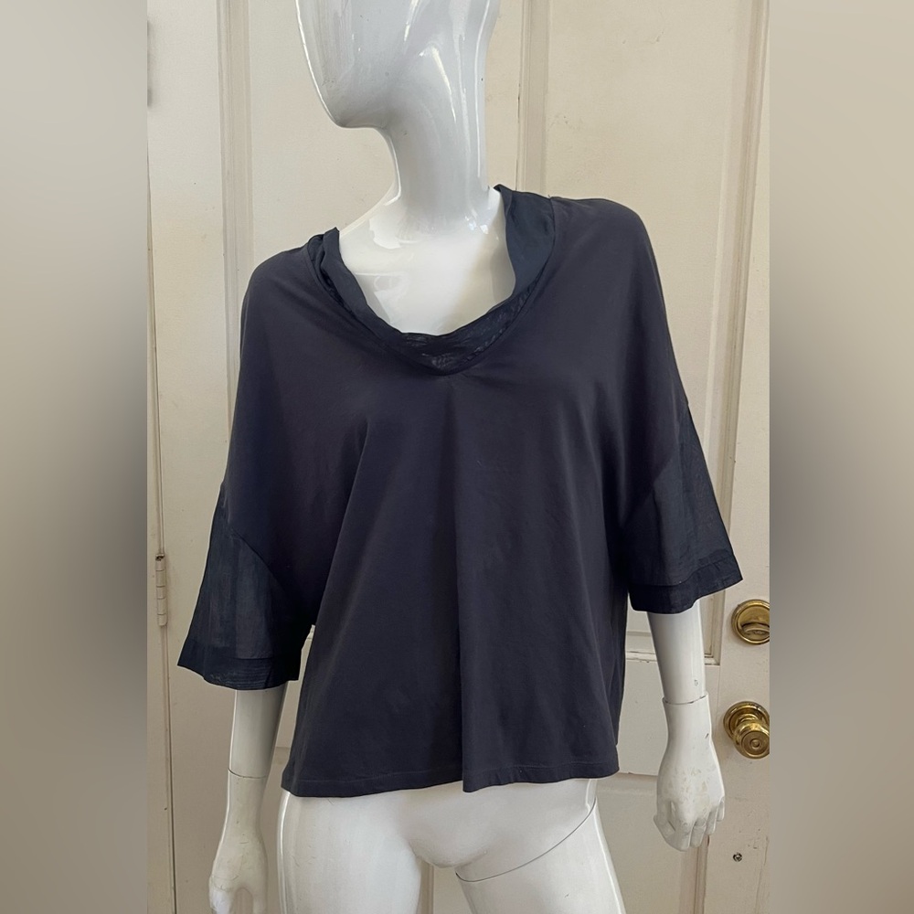 GENTRY PORTOFINO ITALY NEW! Dark Navy Cowl Neck Lagenlook Tied Back Blouse Sz 6